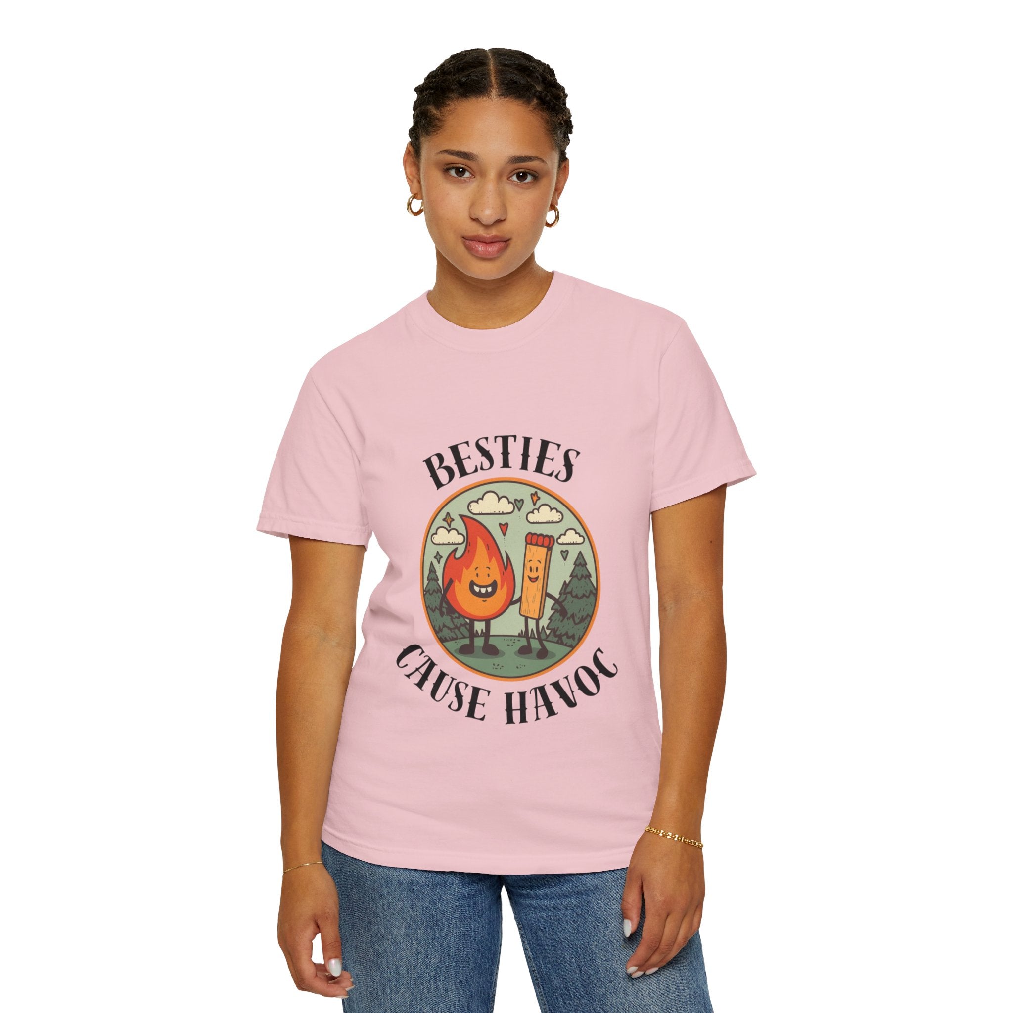 Besties Cause Havoc Graphic T-Shirt — Cute Flame & Match Friendship Tee