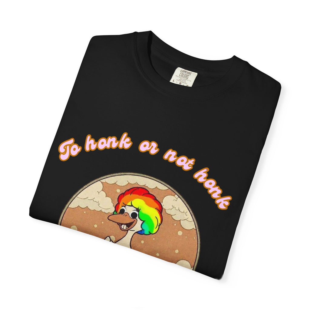 Duck Graphic Tee Shirt — "To honk or not honk, silly goose" Retro Rainbow Design