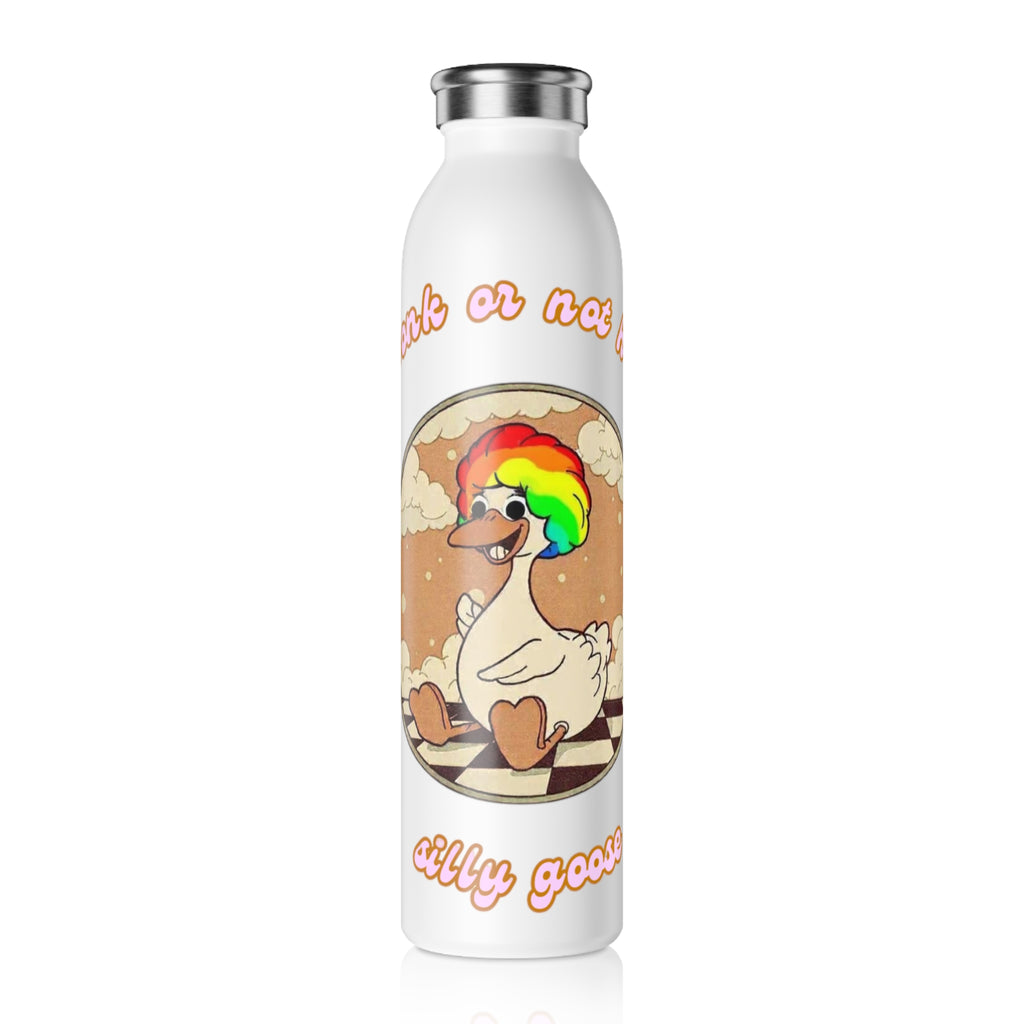 Slim Water Bottle — Vintage Rainbow Duck "To Quack or Not to Quack" Stainless Steel Bottle