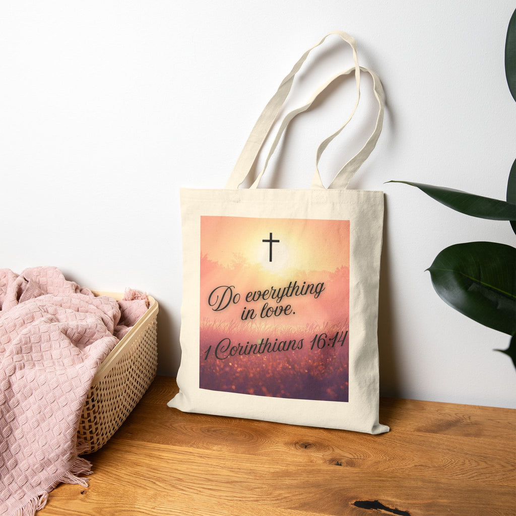 Tote Bag — "Do Everything in Love" (1 Corinthians 16:14) Cotton Canvas Bible Verse Tote
