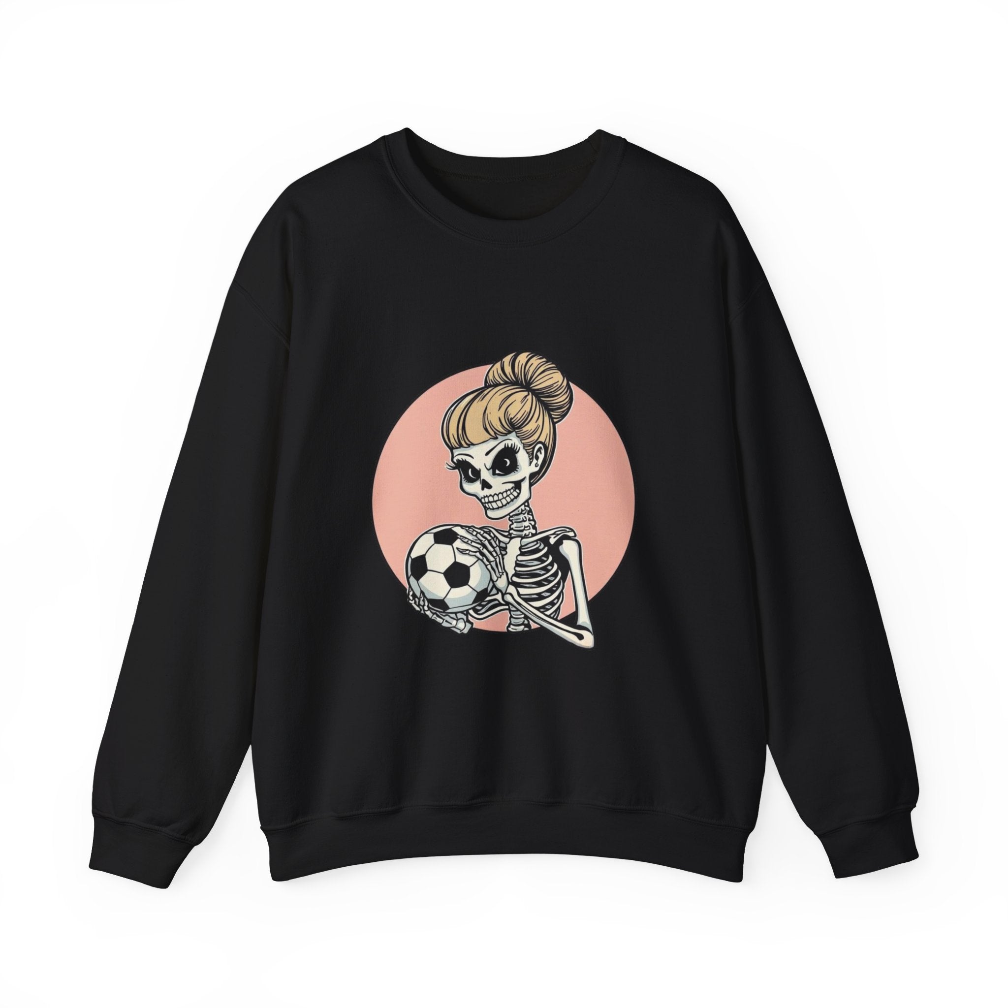 Skeleton Girl Soccer Crewneck Sweatshirt — Cute Gothic Soccer Mom Graphic