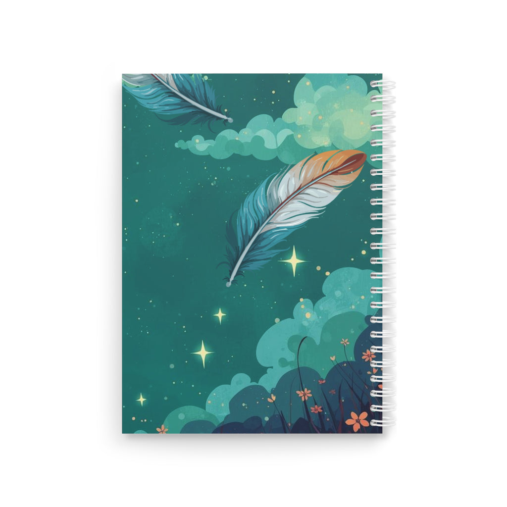 Spiral Notebook — 'Notes: Tell Your Story' Teal Stars and Feather Dream Journal