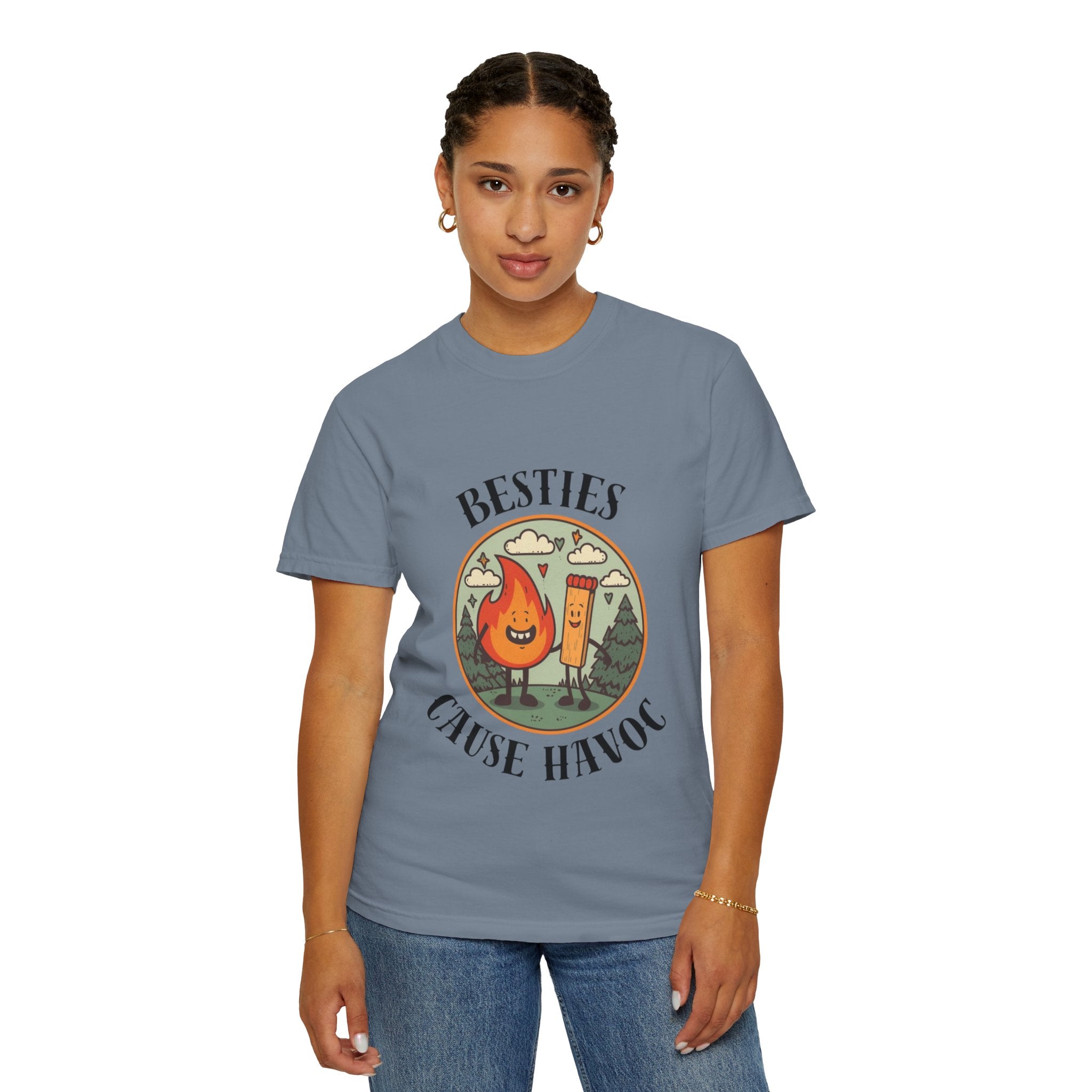 Besties Cause Havoc Graphic T-Shirt — Cute Flame & Match Friendship Tee