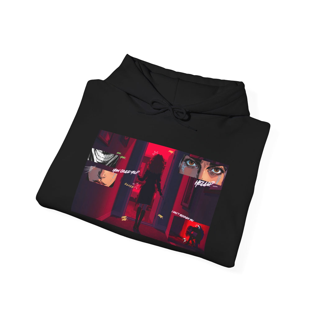 Hoodie - Red Noir Collage Graphic Hoodie (masked eyes, femme fatale)