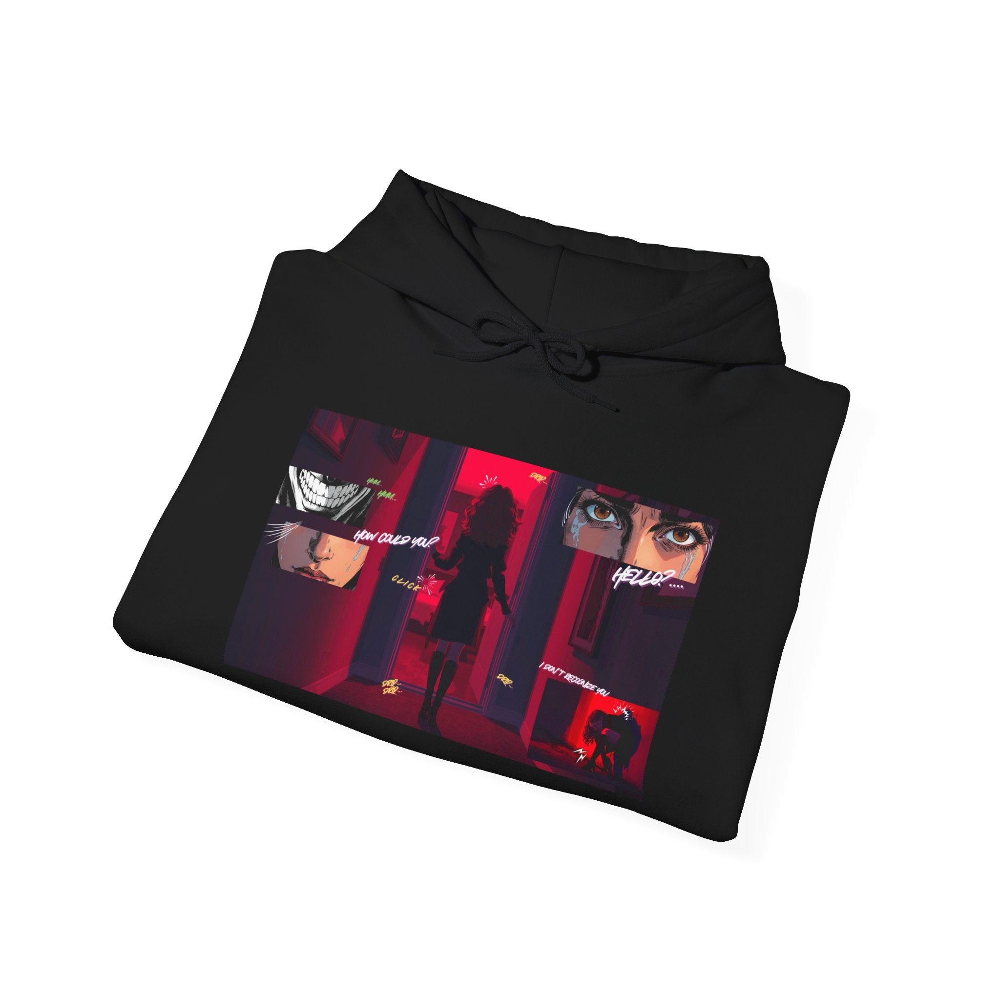 Hoodie - Red Noir Collage Graphic Hoodie (masked eyes, femme fatale)