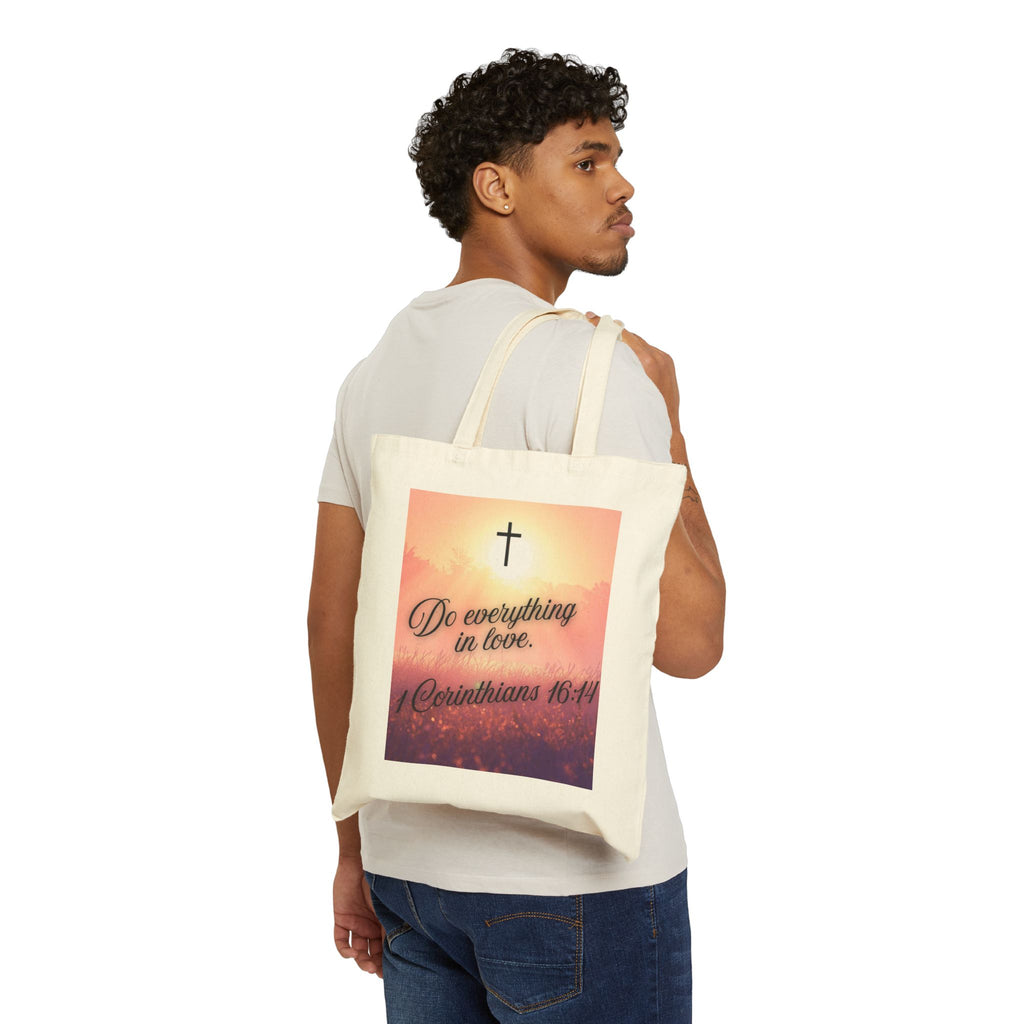 Tote Bag — "Do Everything in Love" (1 Corinthians 16:14) Cotton Canvas Bible Verse Tote