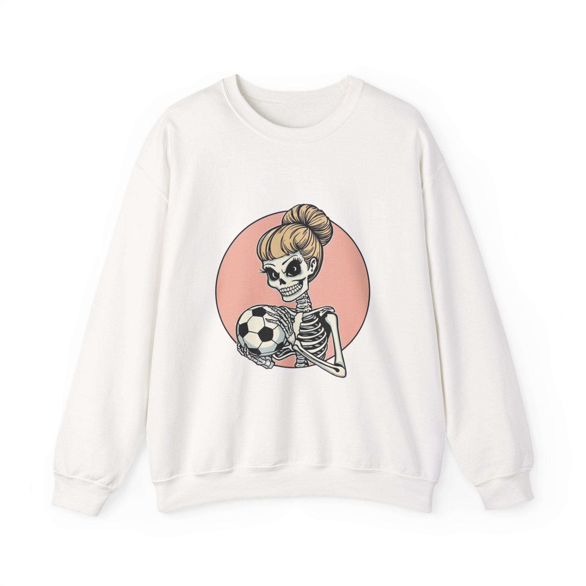 Skeleton Girl Soccer Crewneck Sweatshirt — Cute Gothic Soccer Mom Graphic