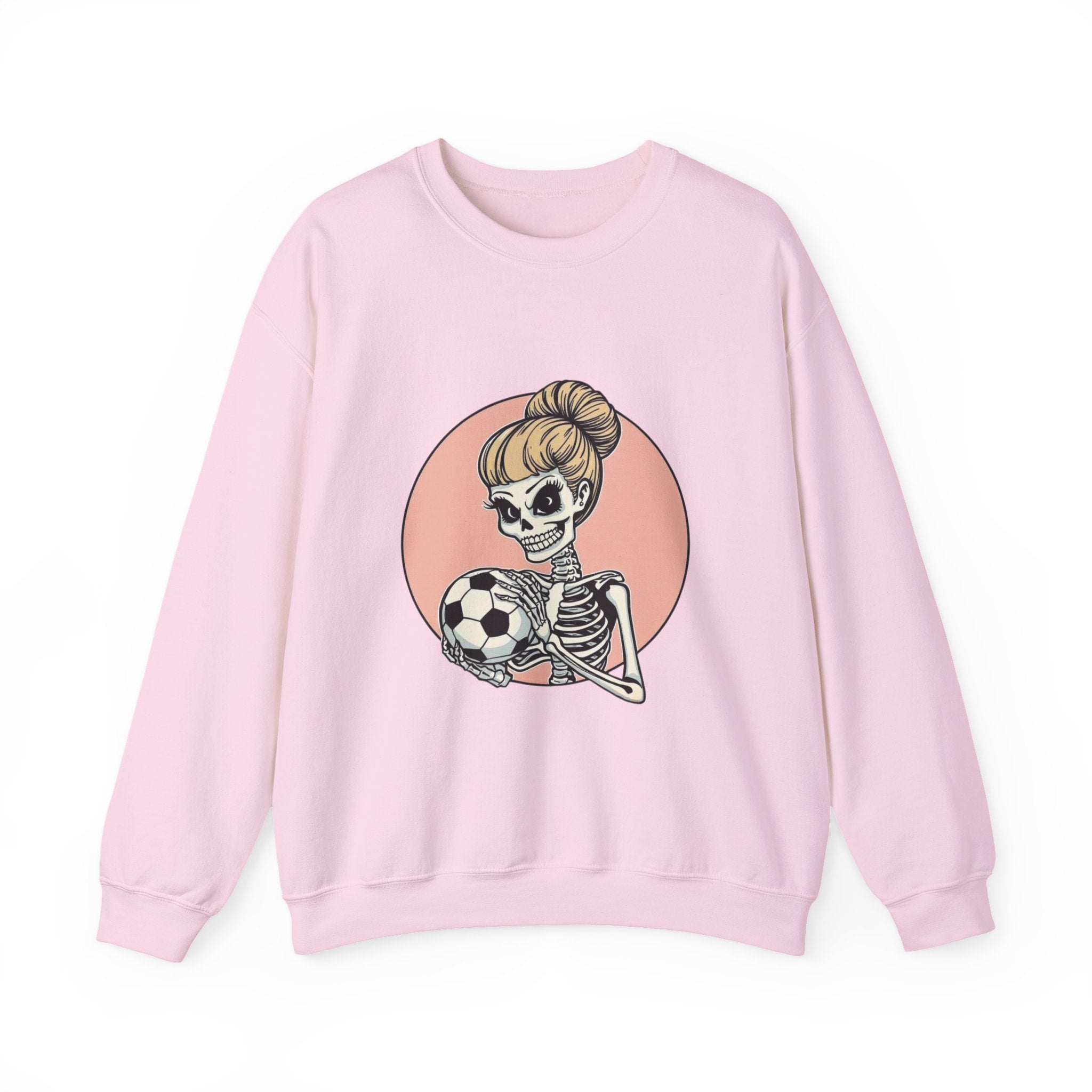 Skeleton Girl Soccer Crewneck Sweatshirt — Cute Gothic Soccer Mom Graphic