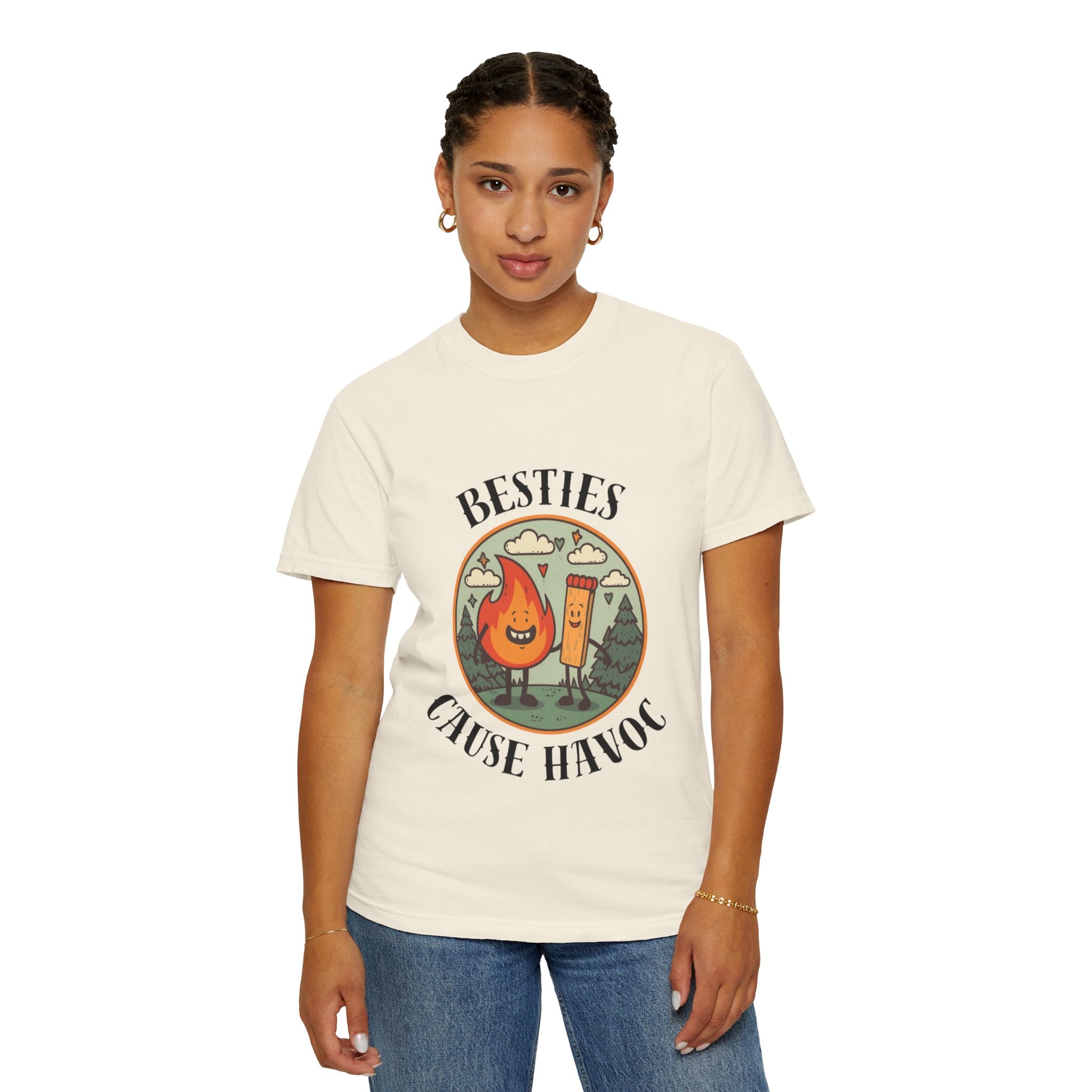 Besties Cause Havoc Graphic T-Shirt — Cute Flame & Match Friendship Tee
