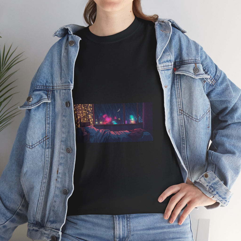 Aesthetic Night Window Tee – Cozy Nightcore Bedroom Graphic T-Shirt