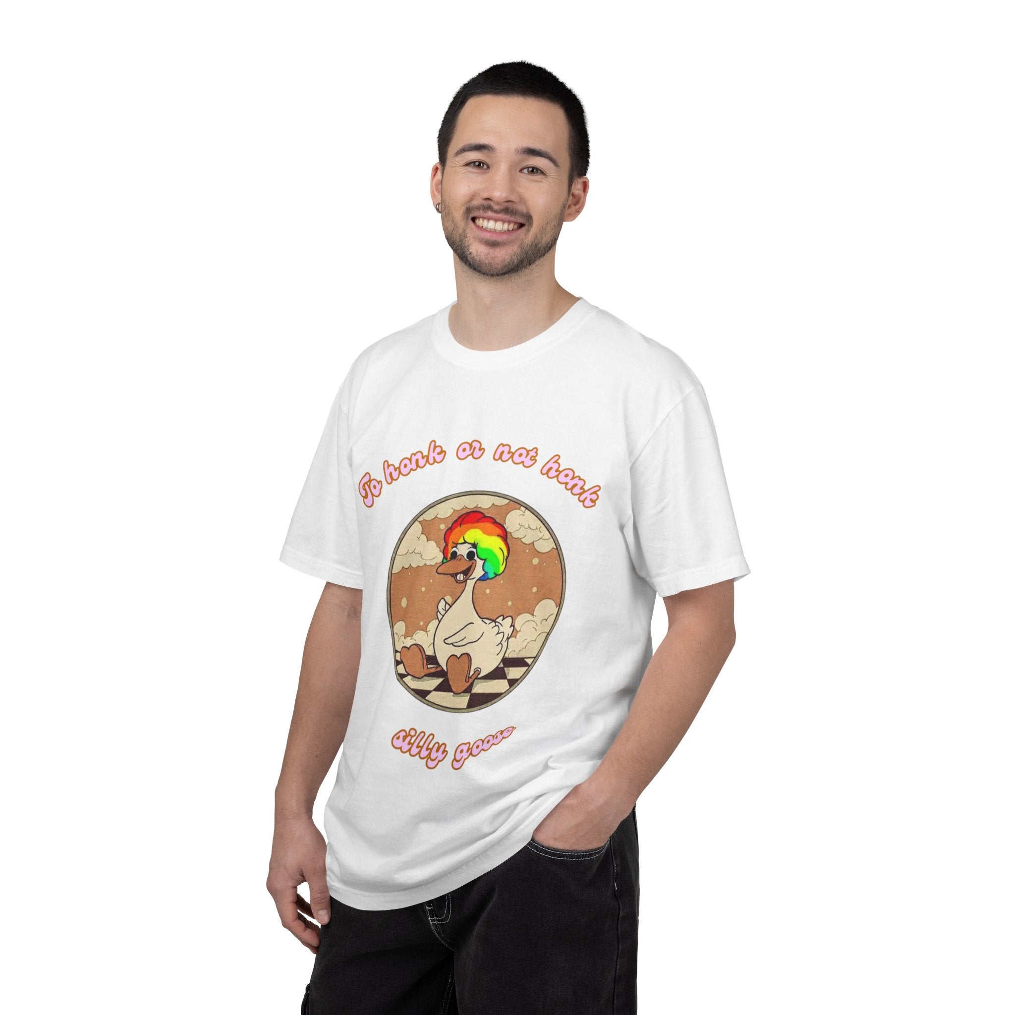 Duck Graphic Tee Shirt — "To honk or not honk, silly goose" Retro Rainbow Design