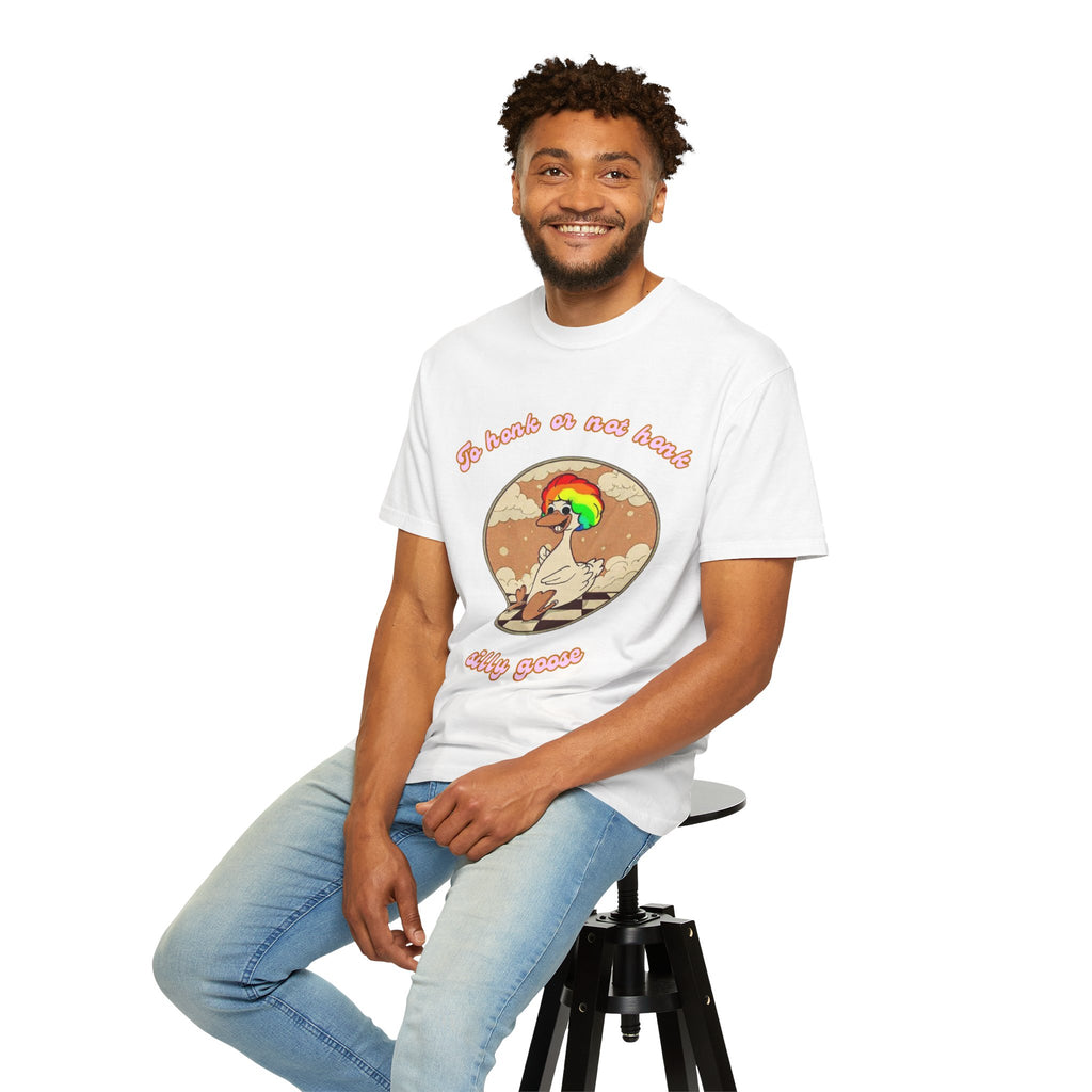 Duck Graphic Tee Shirt — "To honk or not honk, silly goose" Retro Rainbow Design