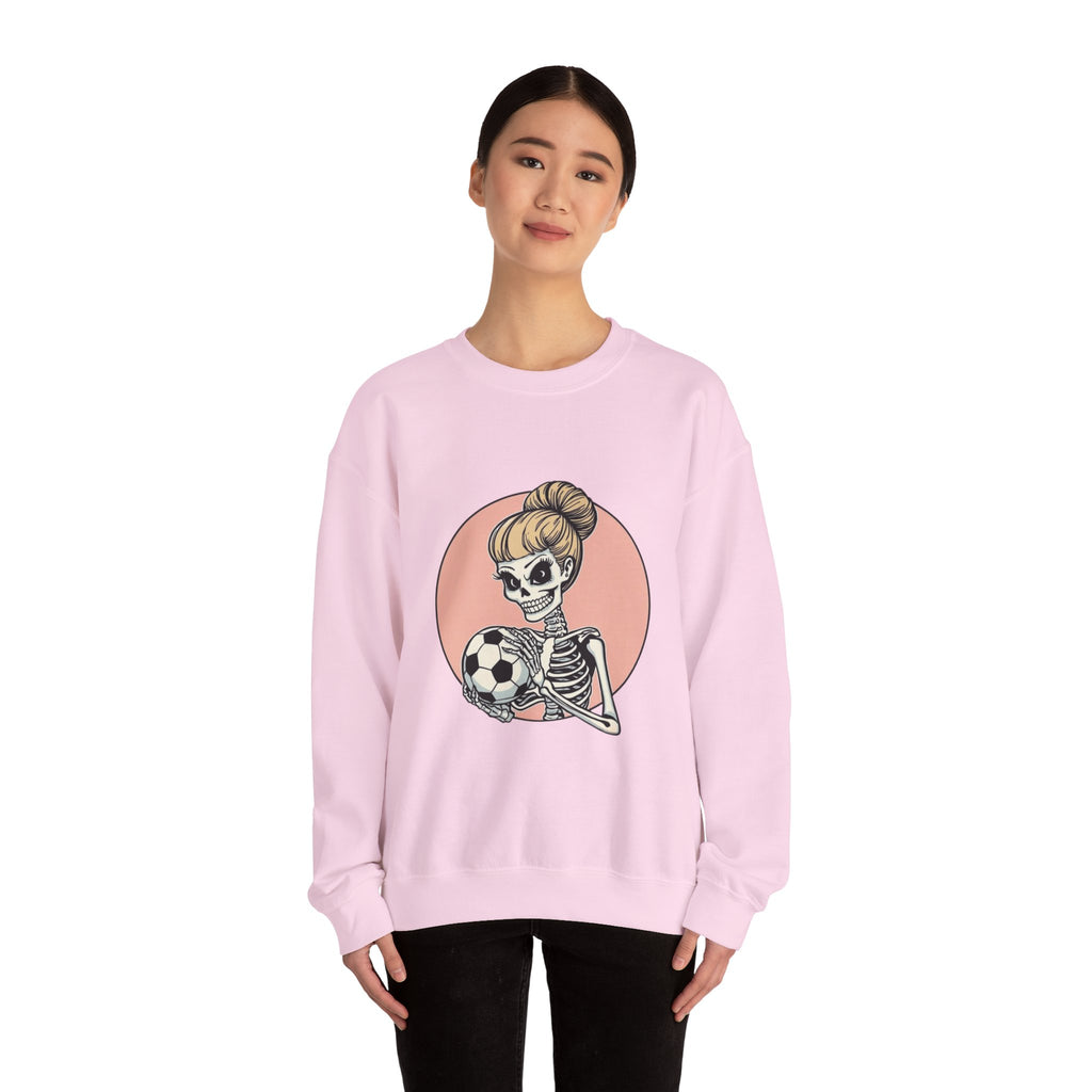 Skeleton Girl Soccer Crewneck Sweatshirt — Cute Gothic Soccer Mom Graphic