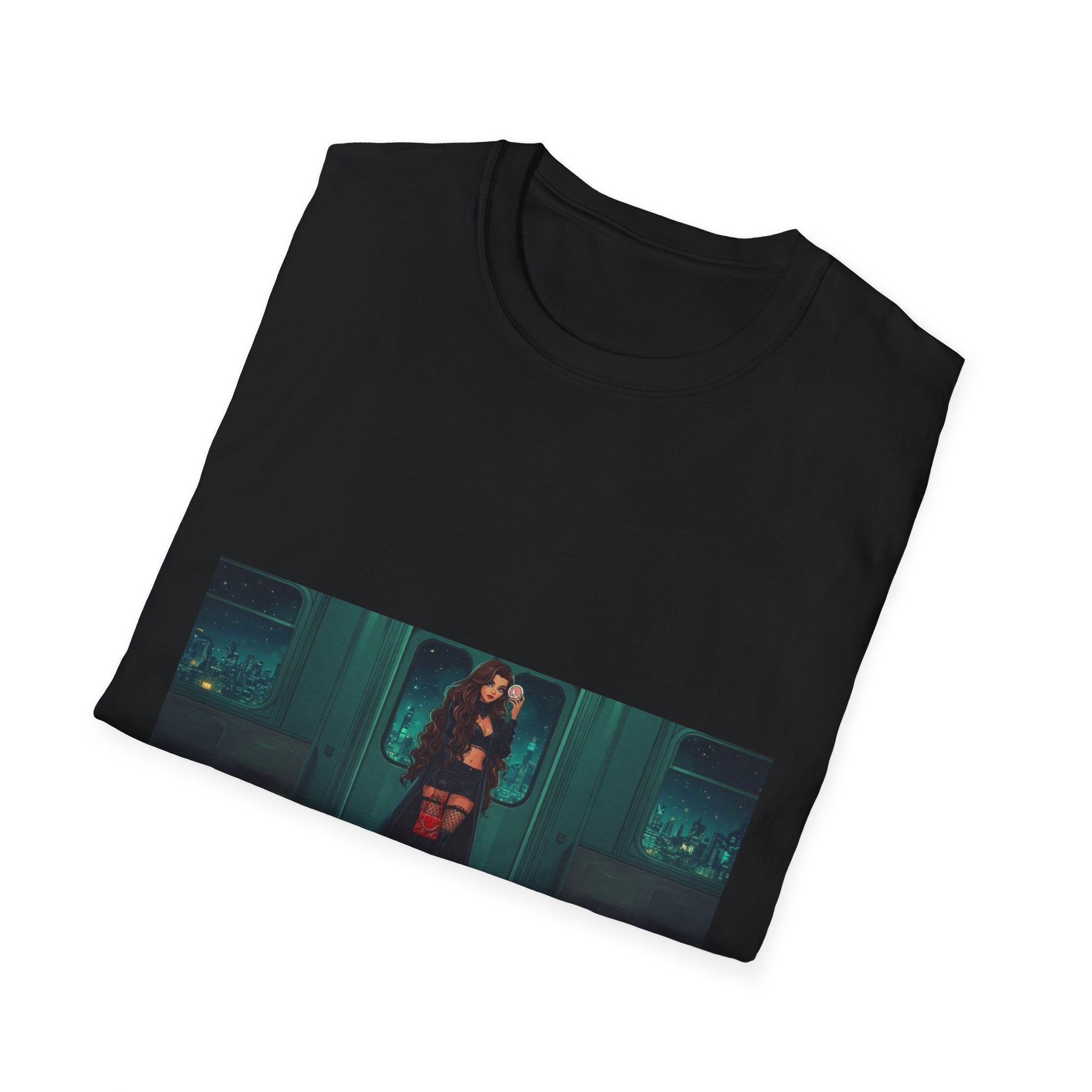 Showgirl's Mysterious Night T-Shirt — Moody Retro Portrait Tee