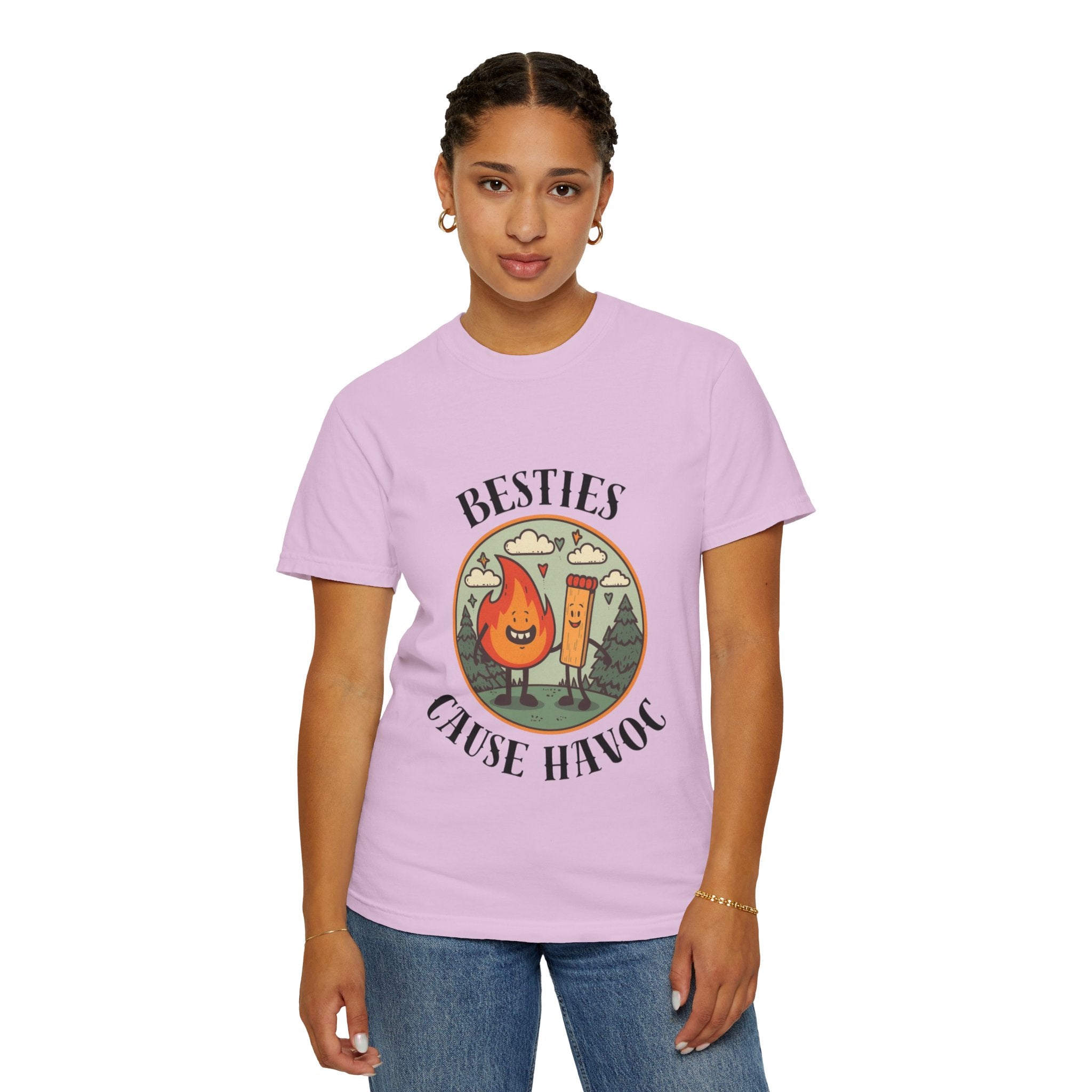 Besties Cause Havoc Graphic T-Shirt — Cute Flame & Match Friendship Tee