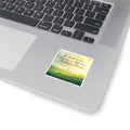 Faith Quote Square Sticker — "Be Joyful in Hope, Patient in Affliction, Faithful in Prayer" (Romans 12:12)