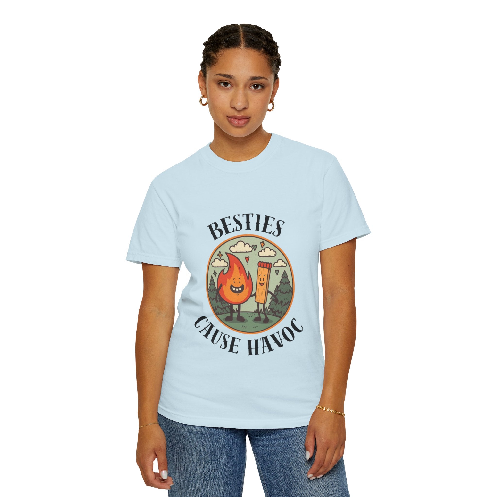 Besties Cause Havoc Graphic T-Shirt — Cute Flame & Match Friendship Tee